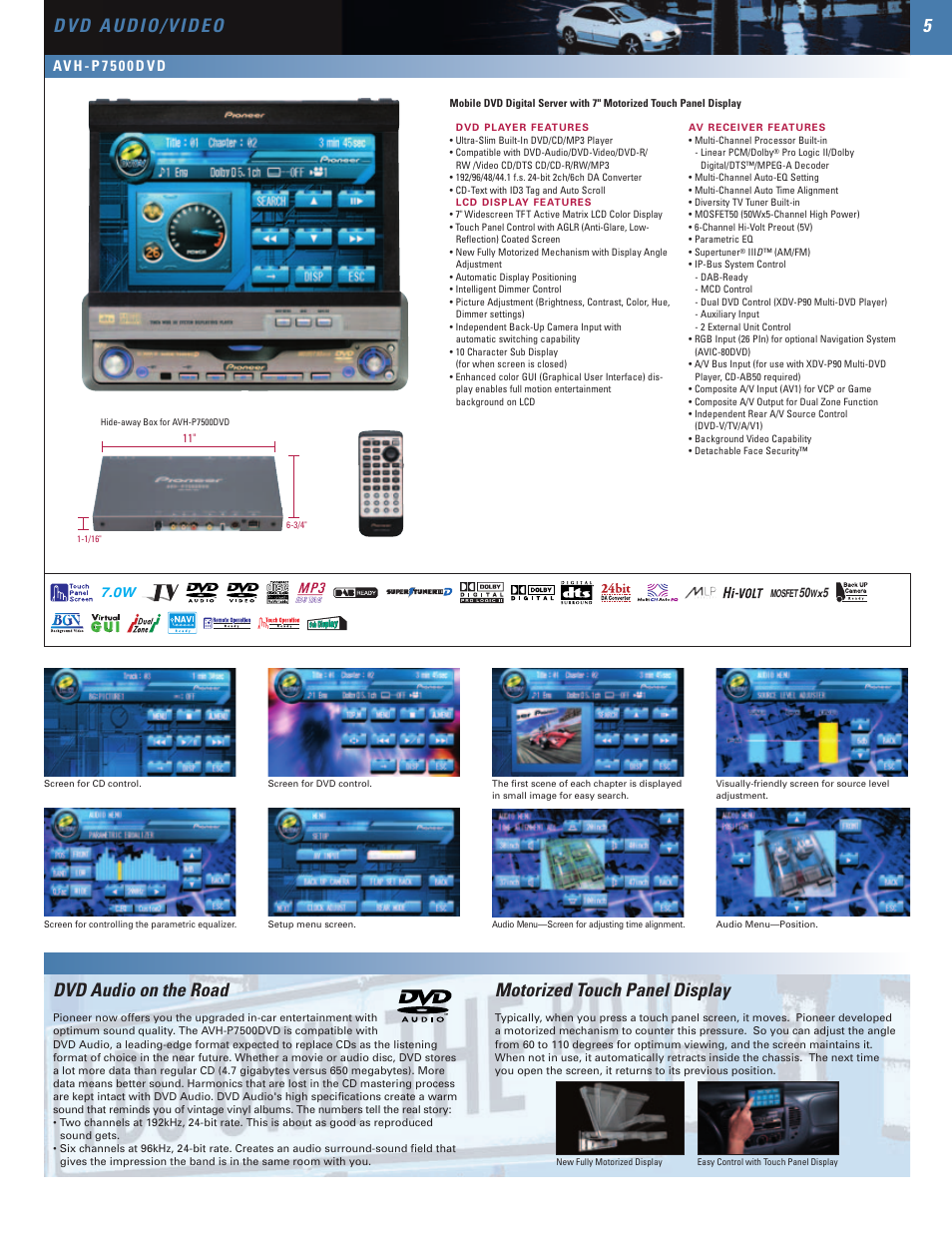 Dvd audio on the road, A v h - p 7 5 0 0 d v d | SUPER MICRO Computer Mobile Entertainment Systems 2004 User Manual | Page 5 / 24
