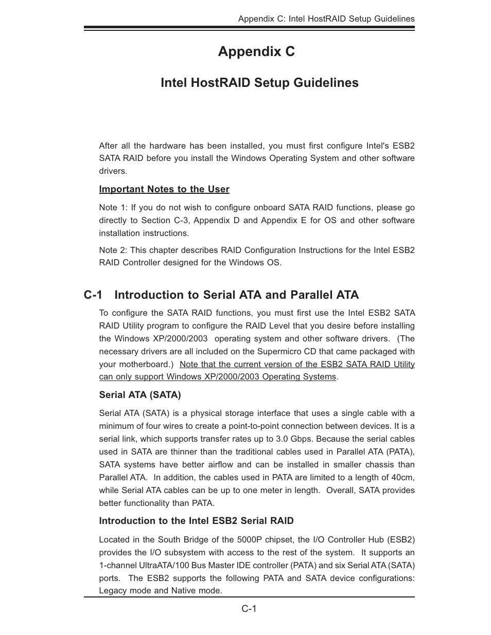 Appendix c, Intel hostraid setup guidelines | SUPER MICRO Computer SUPERSERVER 6015T-INF User Manual | Page 101 / 114