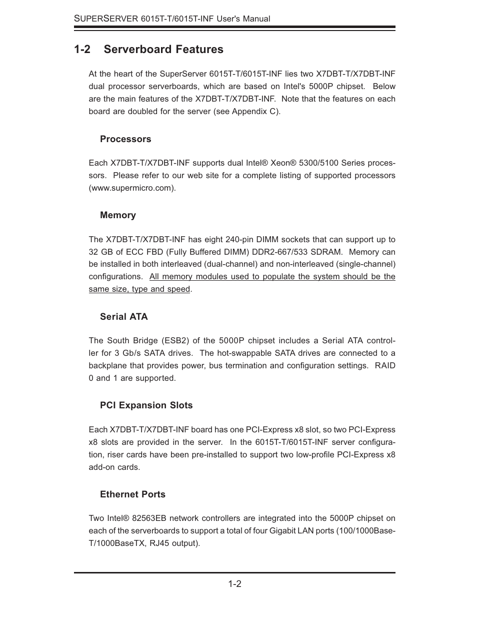 2 serverboard features | SUPER MICRO Computer SUPERSERVER 6015T-INF User Manual | Page 12 / 114