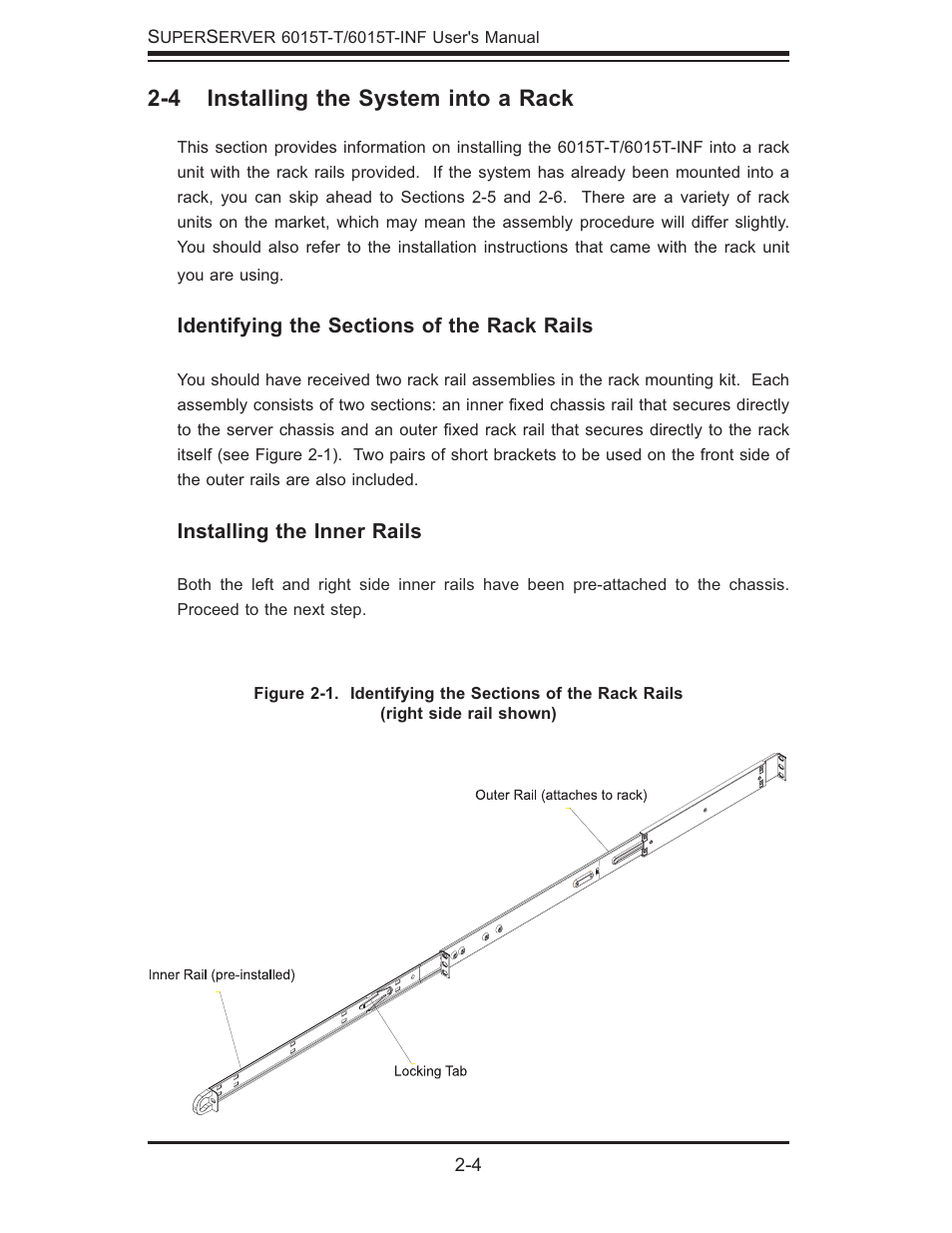 4 installing the system into a rack | SUPER MICRO Computer SUPERSERVER 6015T-INF User Manual | Page 22 / 114