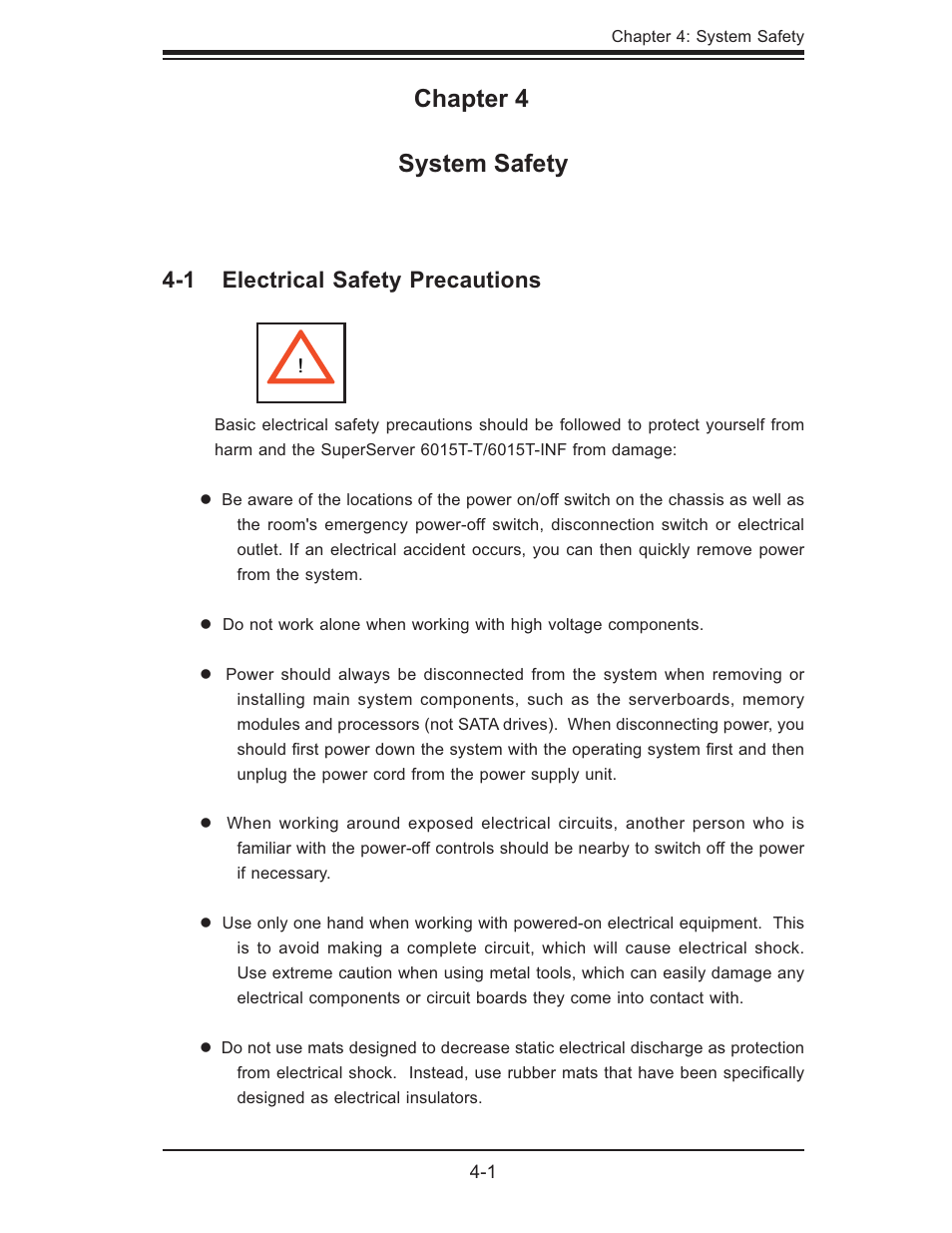 Chapter 4 system safety | SUPER MICRO Computer SUPERSERVER 6015T-INF User Manual | Page 33 / 114