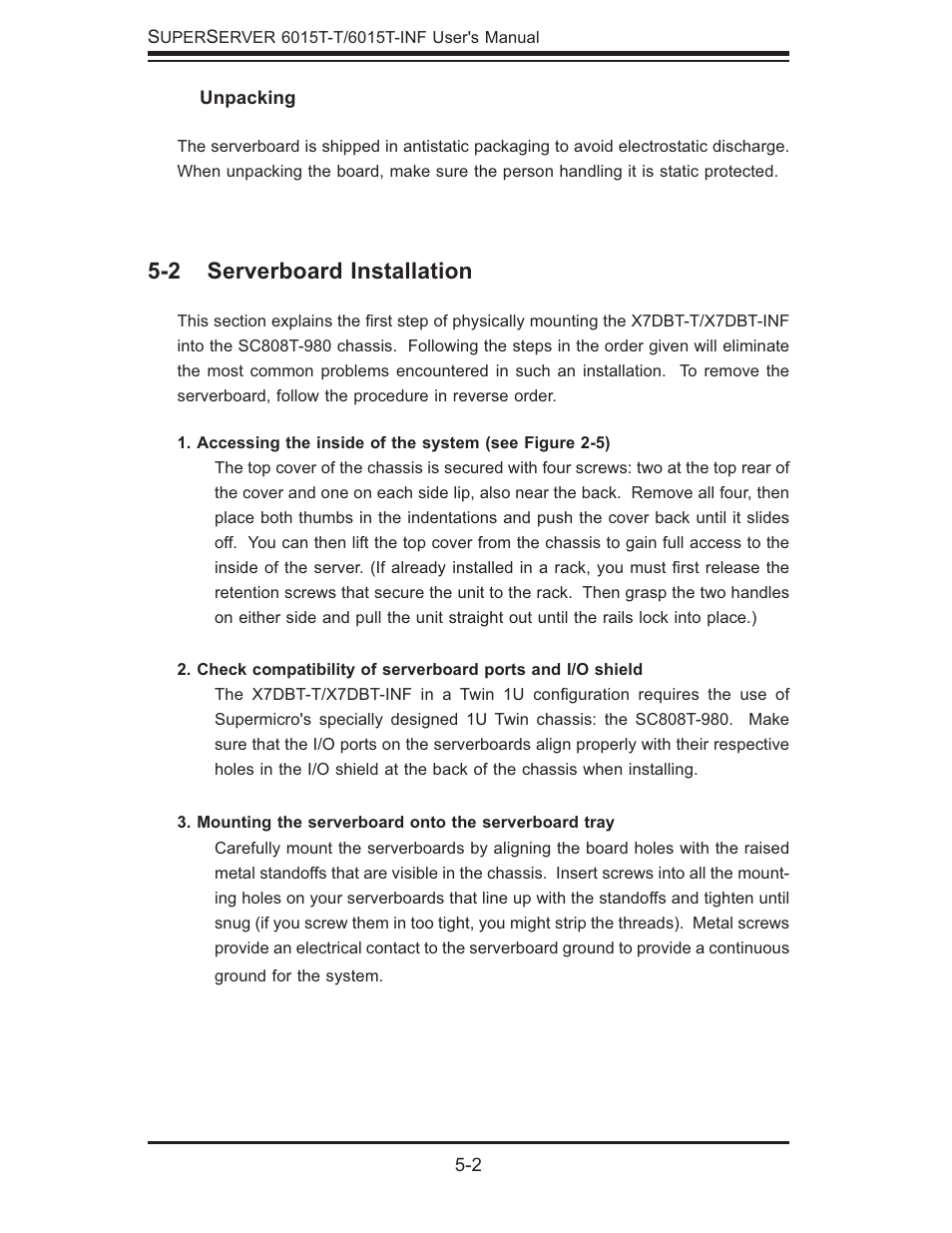 2 serverboard installation | SUPER MICRO Computer SUPERSERVER 6015T-INF User Manual | Page 38 / 114