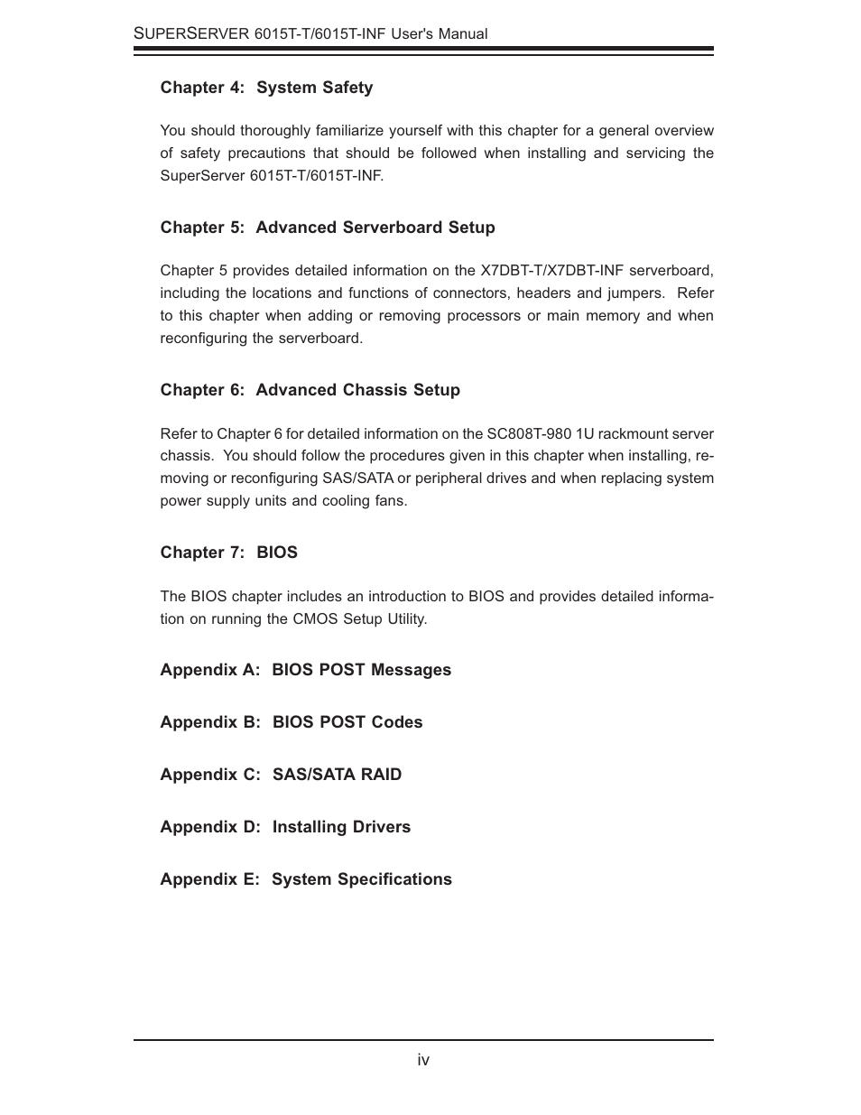 SUPER MICRO Computer SUPERSERVER 6015T-INF User Manual | Page 4 / 114