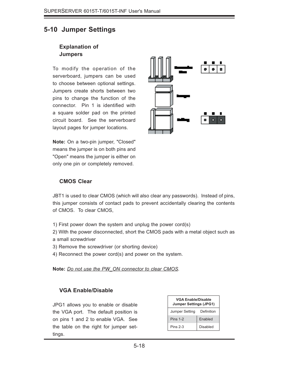 10 jumper settings | SUPER MICRO Computer SUPERSERVER 6015T-INF User Manual | Page 54 / 114