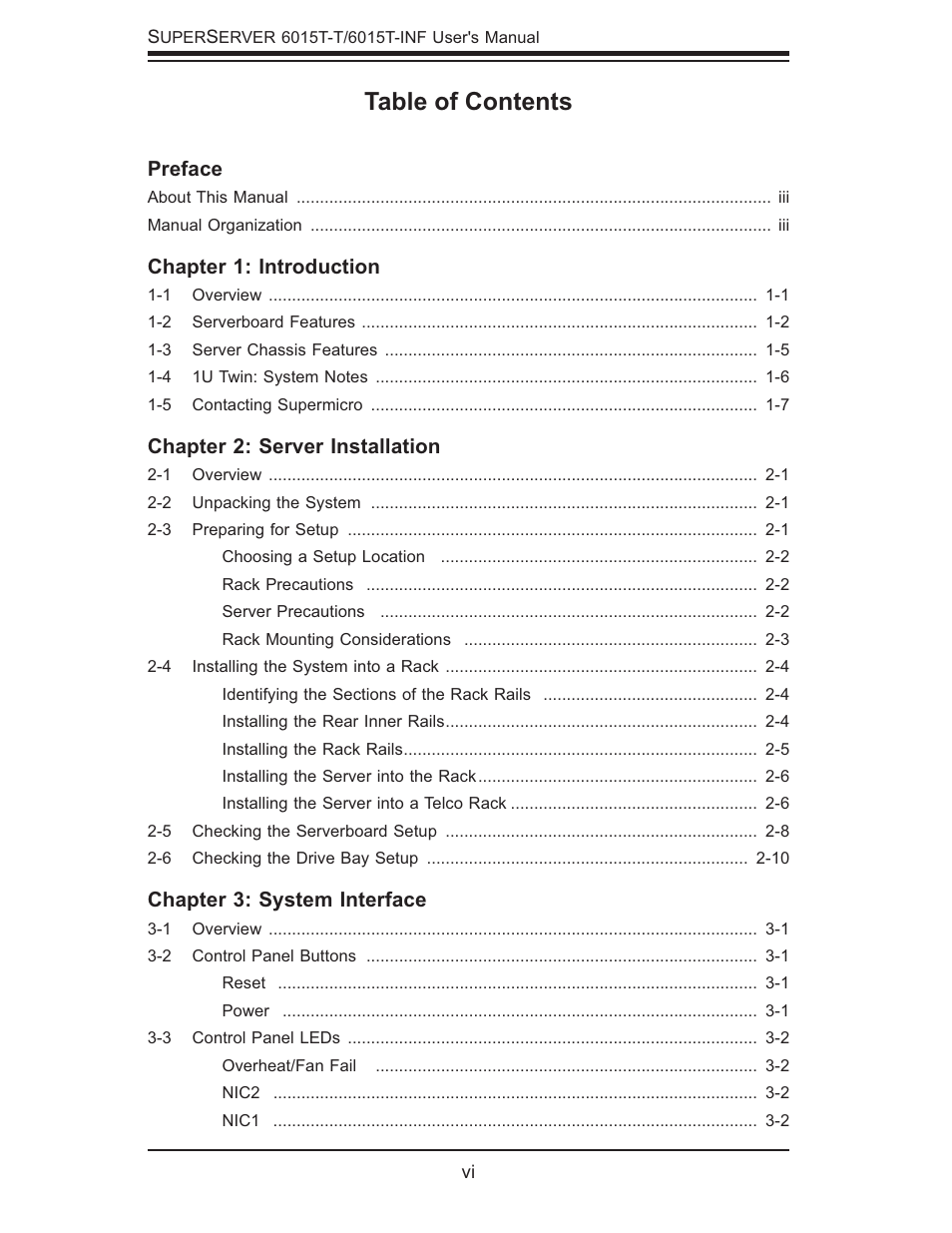 SUPER MICRO Computer SUPERSERVER 6015T-INF User Manual | Page 6 / 114