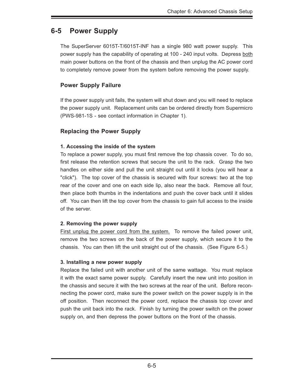 5 power supply | SUPER MICRO Computer SUPERSERVER 6015T-INF User Manual | Page 61 / 114