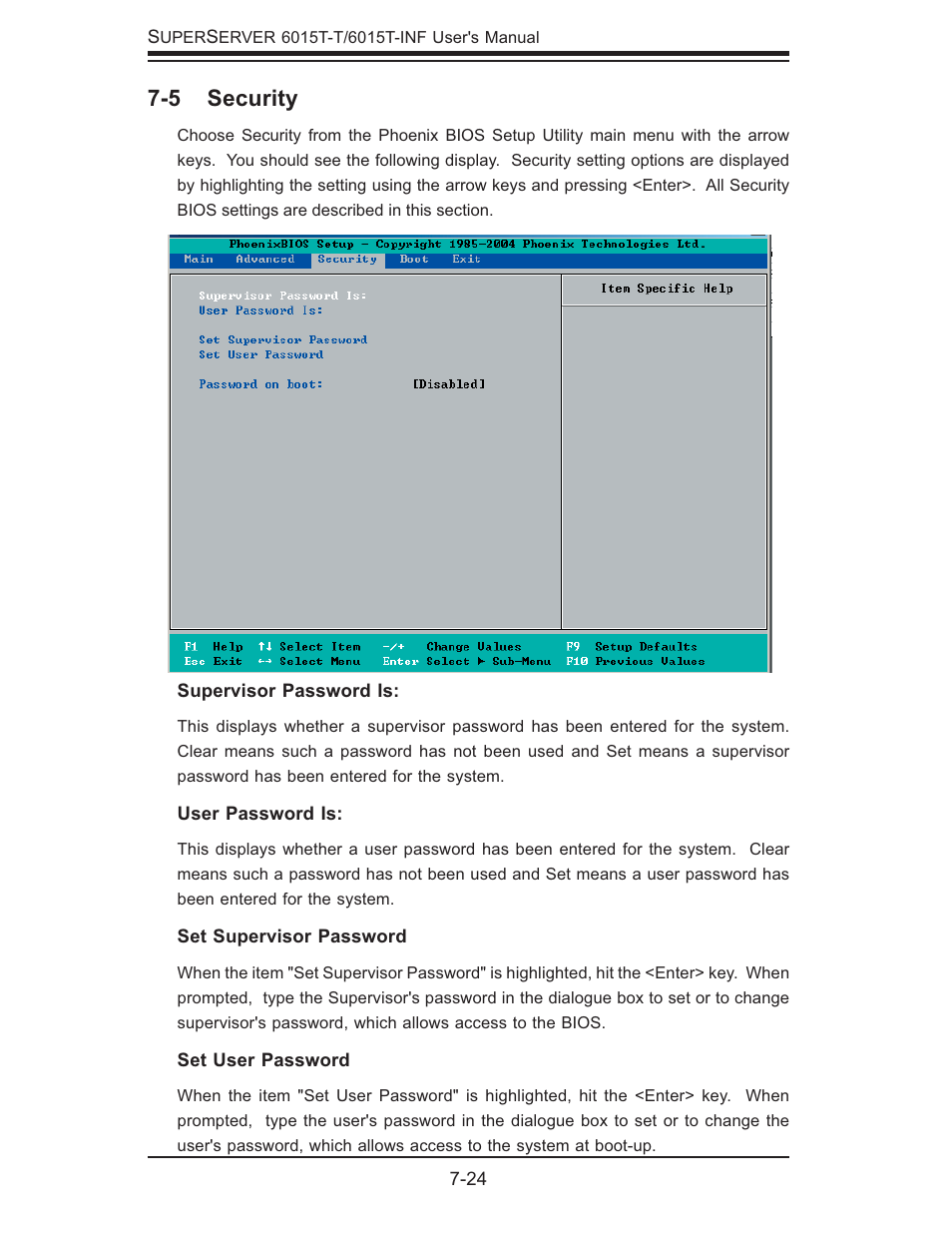 5 security | SUPER MICRO Computer SUPERSERVER 6015T-INF User Manual | Page 86 / 114
