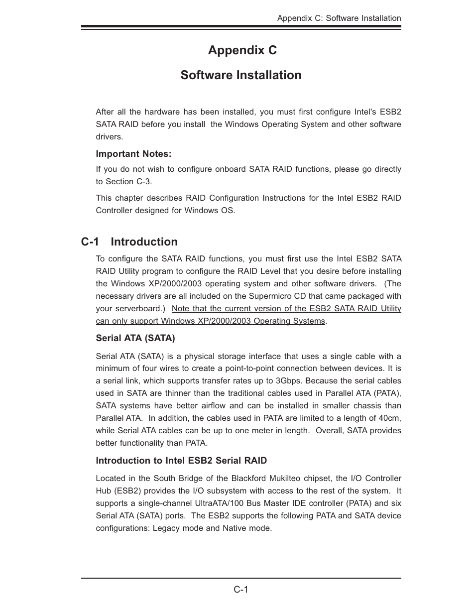 Appendix c, Software installation, C-1 introduction | SUPER MICRO Computer 6025B-UR User Manual | Page 105 / 122