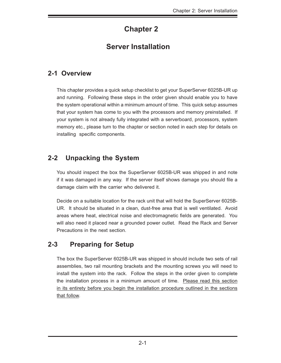 Chapter 2 server installation | SUPER MICRO Computer 6025B-UR User Manual | Page 17 / 122