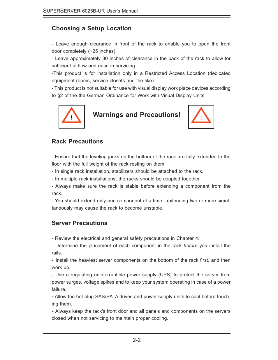 Warnings and precautions | SUPER MICRO Computer 6025B-UR User Manual | Page 18 / 122