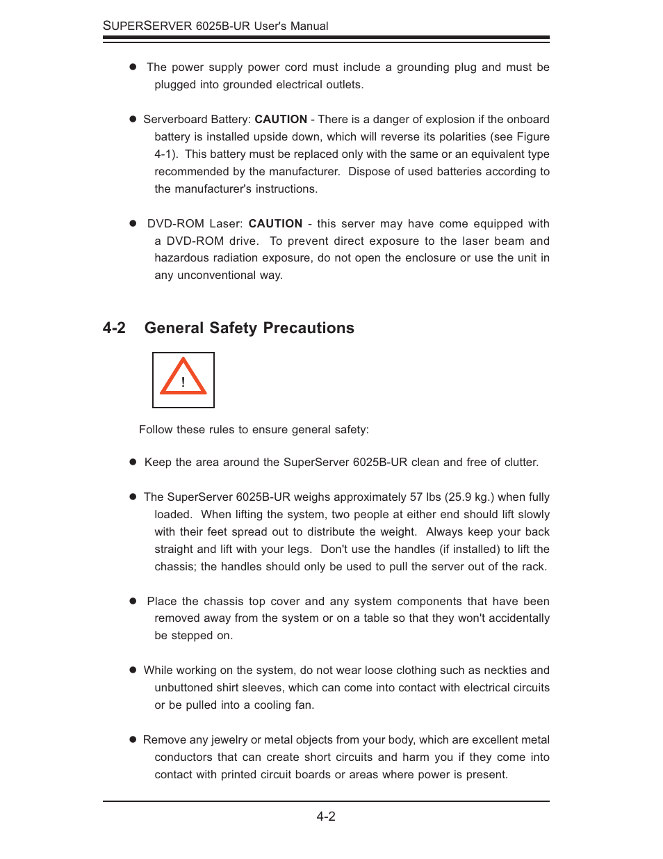 2 general safety precautions | SUPER MICRO Computer 6025B-UR User Manual | Page 32 / 122