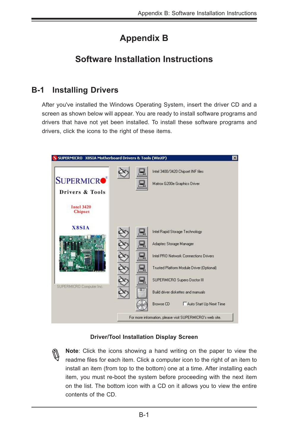 Appendix b software installation instructions | SUPER MICRO Computer SUPERO X8SIA-F User Manual | Page 103 / 109