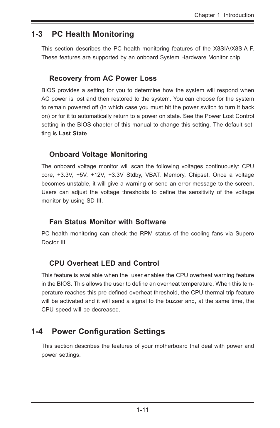 3 pc health monitoring, 4 power configuration settings | SUPER MICRO Computer SUPERO X8SIA-F User Manual | Page 23 / 109