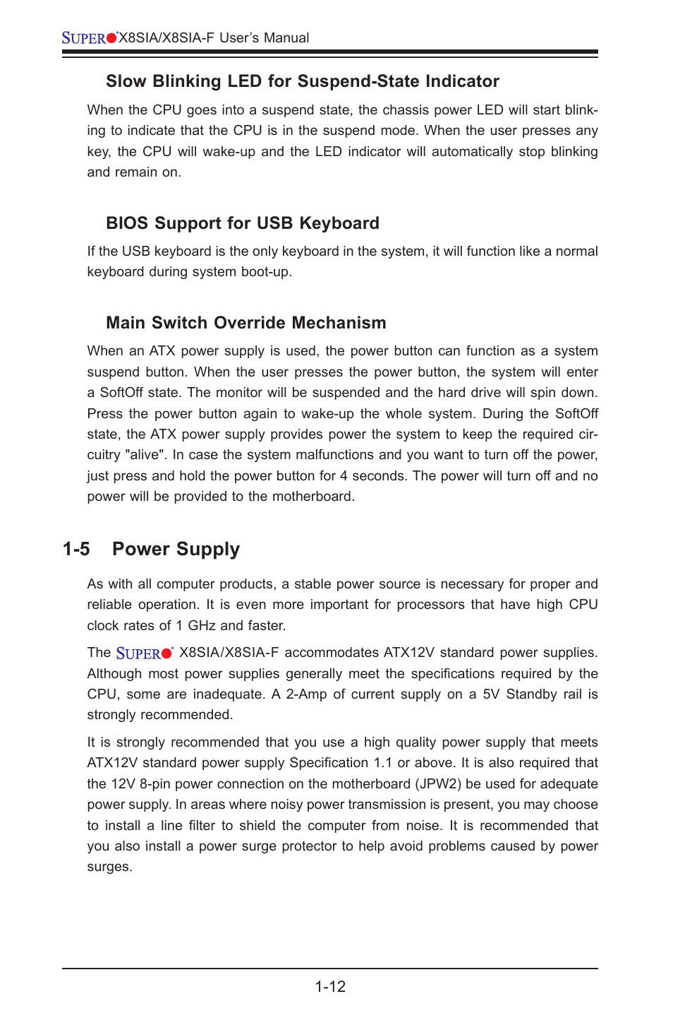 5 power supply | SUPER MICRO Computer SUPERO X8SIA-F User Manual | Page 24 / 109