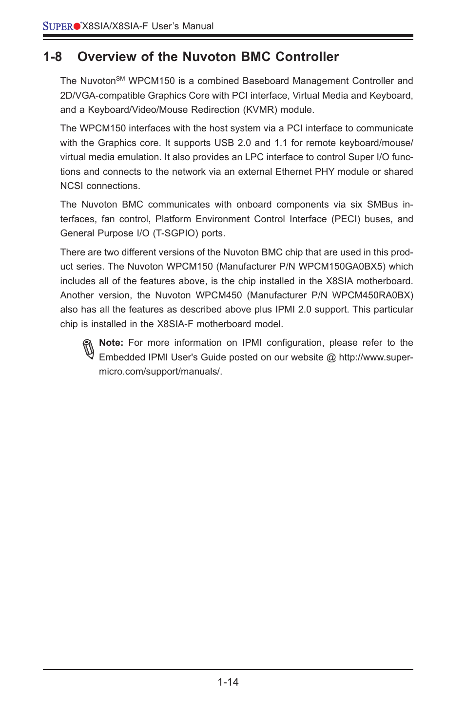 8 overview of the nuvoton bmc controller | SUPER MICRO Computer SUPERO X8SIA-F User Manual | Page 26 / 109