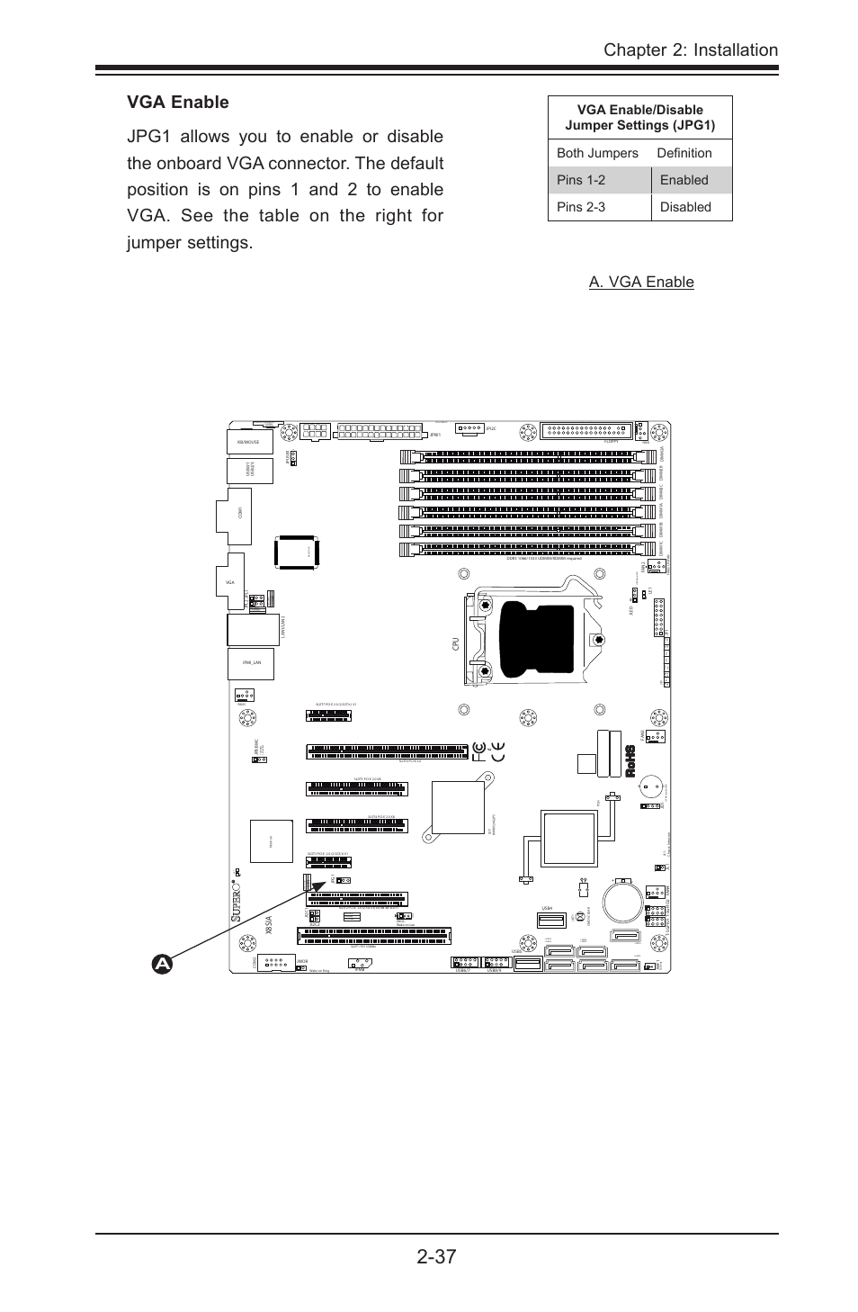 Chapter 2: installation, Aa. vga enable, X8sia | SUPER MICRO Computer SUPERO X8SIA-F User Manual | Page 63 / 109