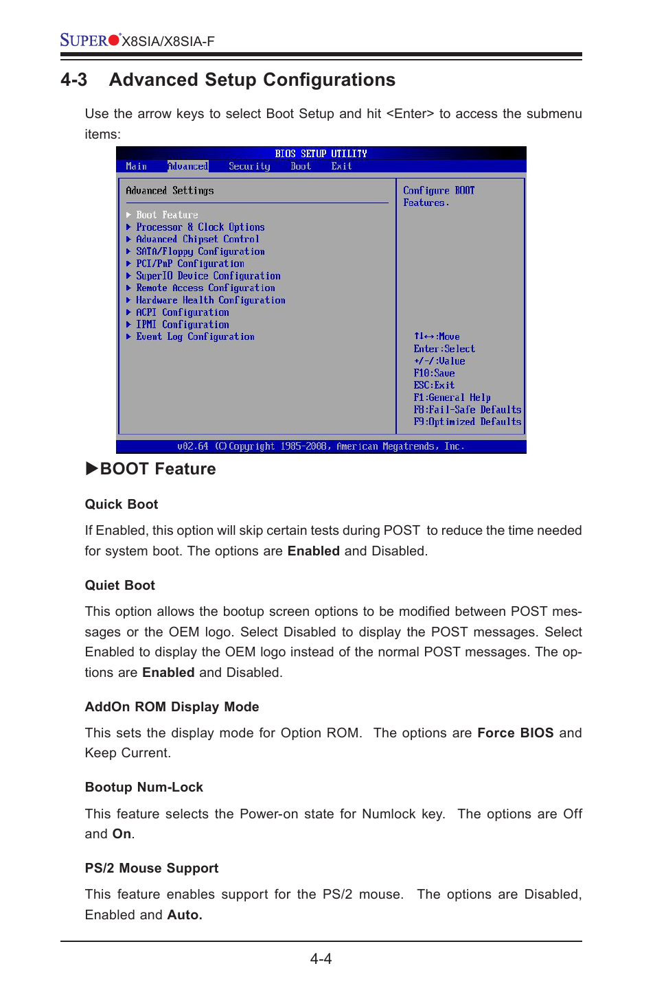 3 advanced setup configurations, Boot feature | SUPER MICRO Computer SUPERO X8SIA-F User Manual | Page 80 / 109