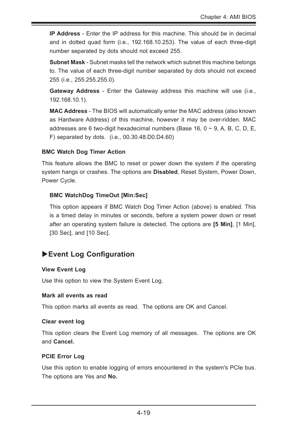 Event log configuration | SUPER MICRO Computer SUPERO X8SIA-F User Manual | Page 95 / 109