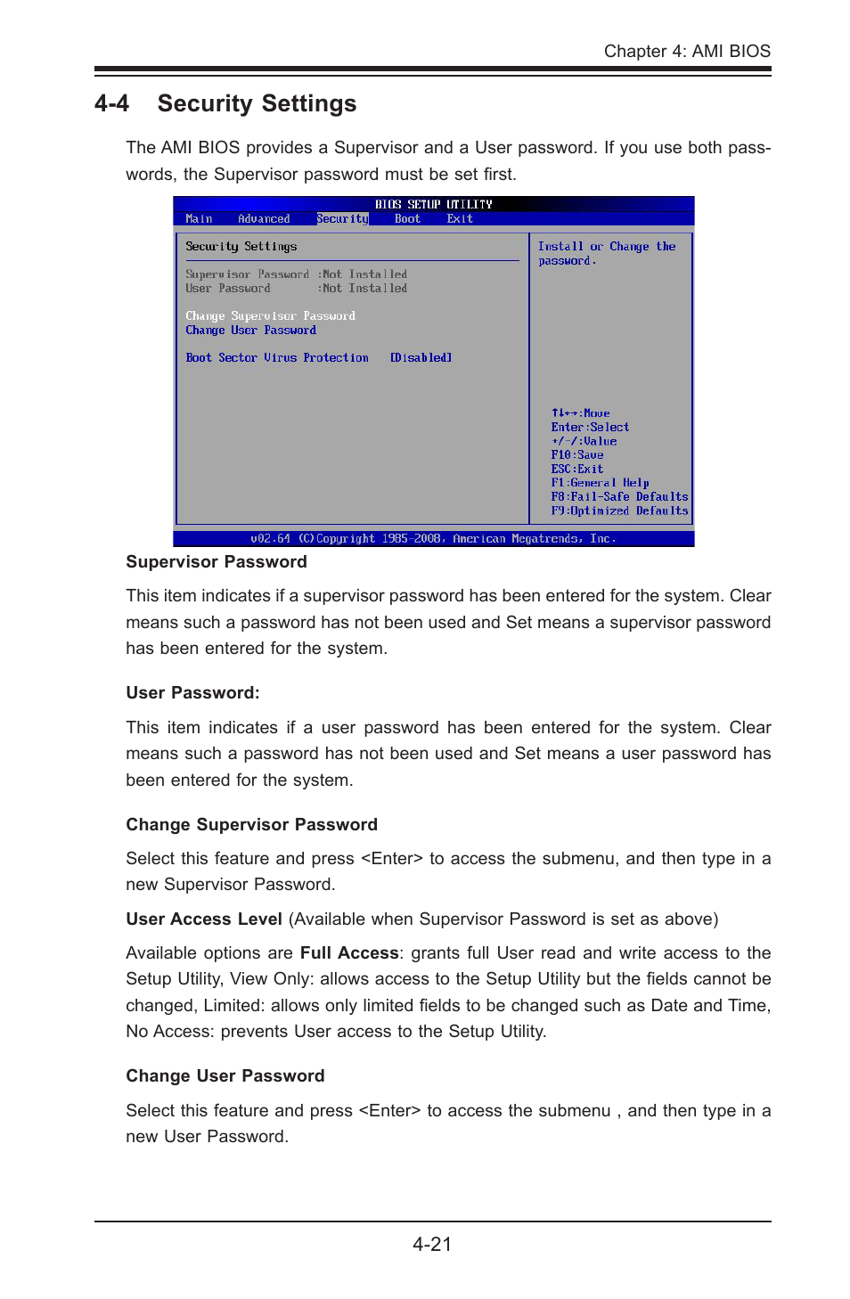 4 security settings | SUPER MICRO Computer SUPERO X8SIA-F User Manual | Page 97 / 109