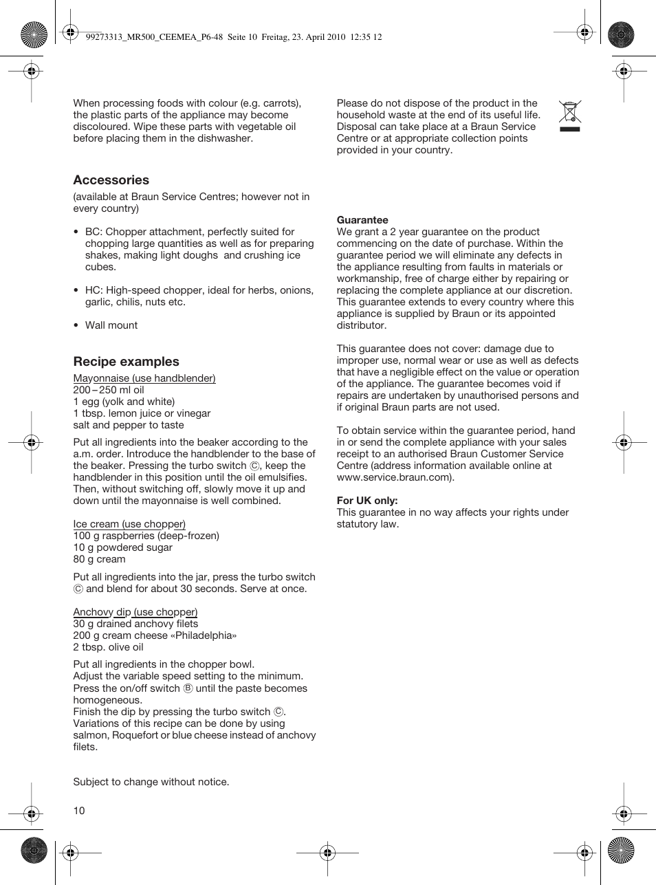 Braun MR530 Sauce User Manual | Page 9 / 42