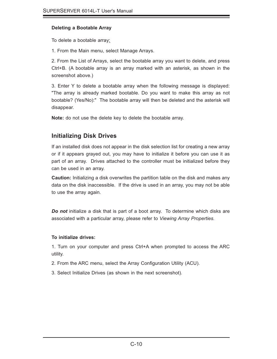 Initializing disk drives | SUPER MICRO Computer SUPERSERVER 6014L-T User Manual | Page 108 / 120
