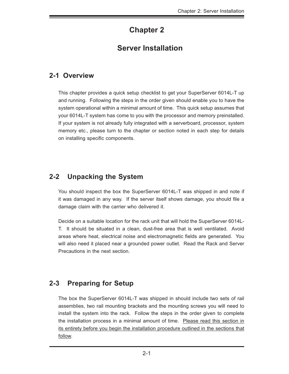 Chapter 2 server installation | SUPER MICRO Computer SUPERSERVER 6014L-T User Manual | Page 19 / 120