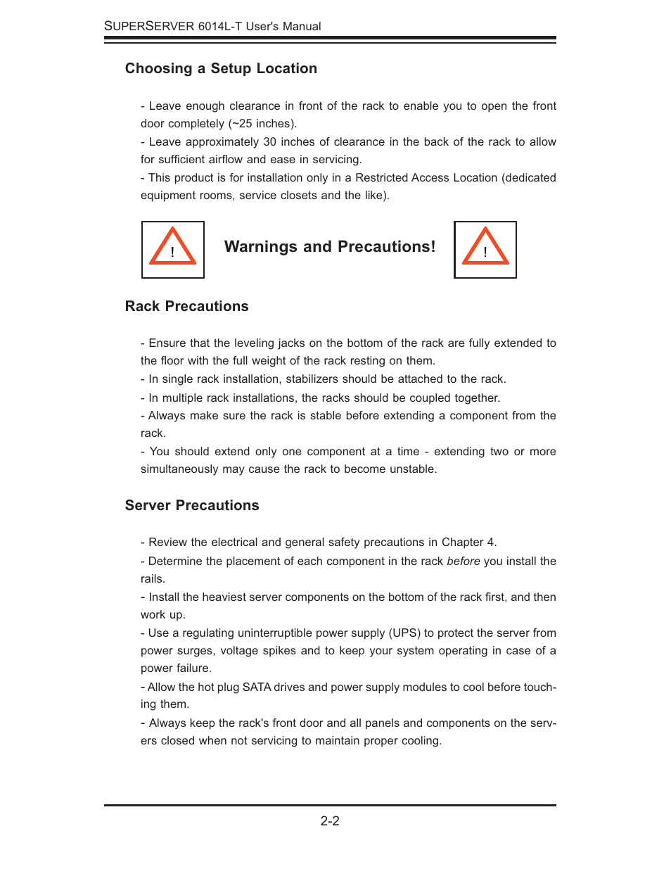Warnings and precautions | SUPER MICRO Computer SUPERSERVER 6014L-T User Manual | Page 20 / 120