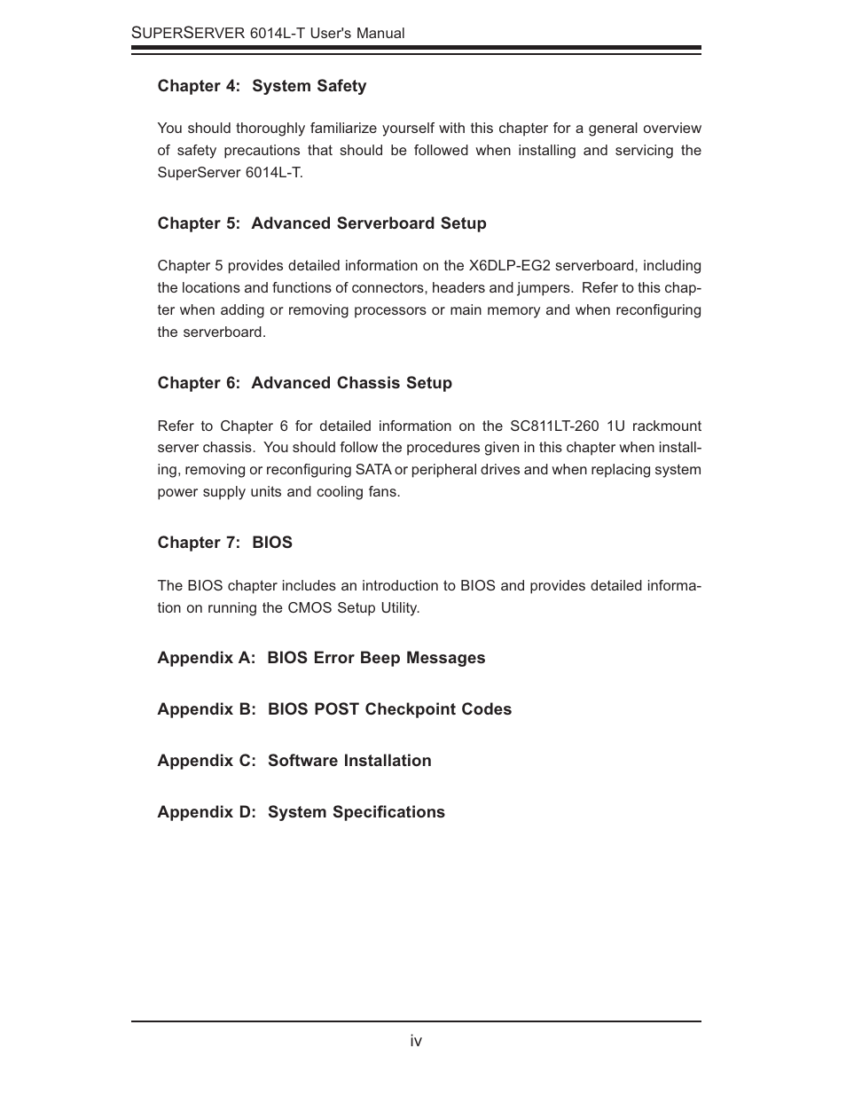 SUPER MICRO Computer SUPERSERVER 6014L-T User Manual | Page 4 / 120