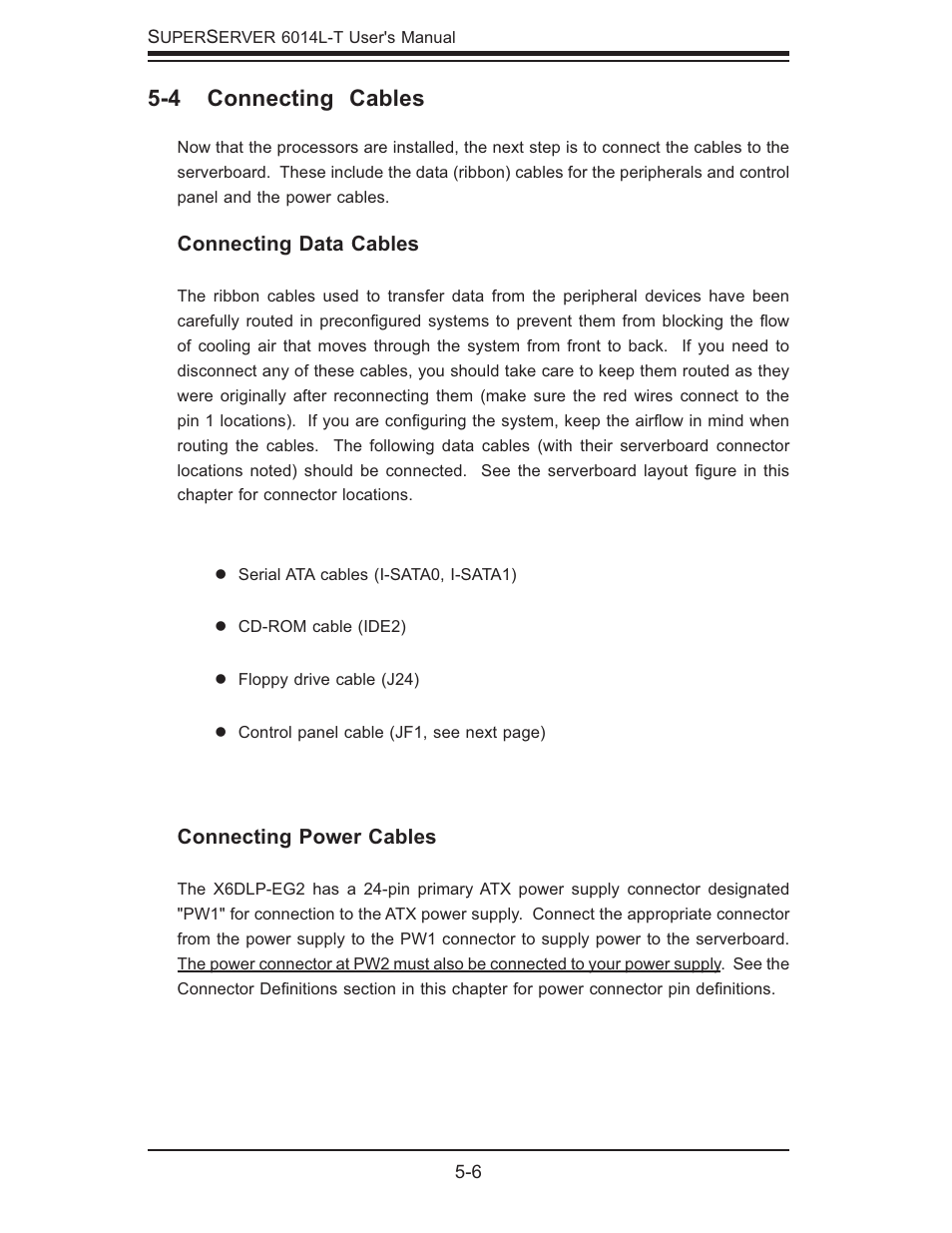 4 connecting cables | SUPER MICRO Computer SUPERSERVER 6014L-T User Manual | Page 42 / 120