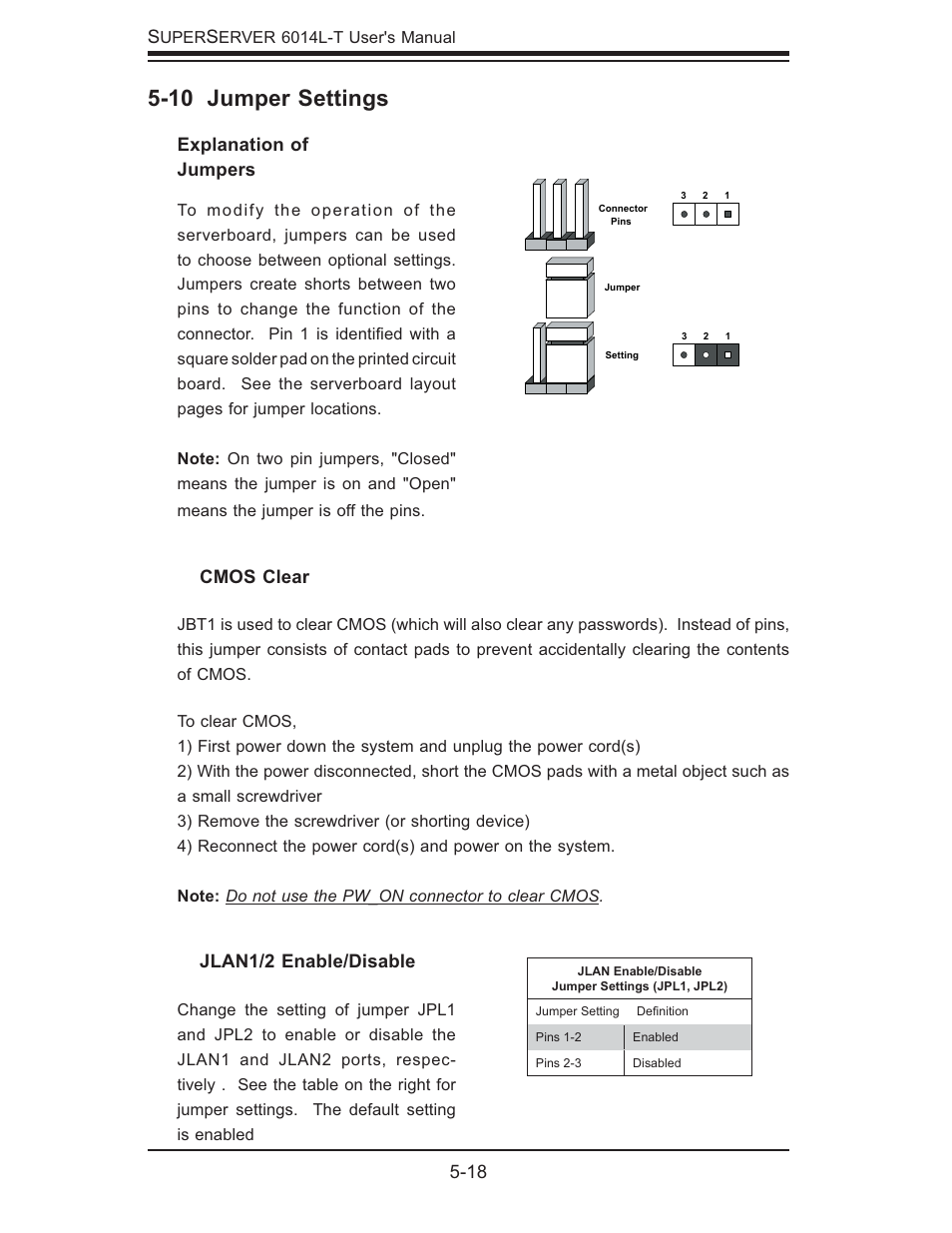 10 jumper settings | SUPER MICRO Computer SUPERSERVER 6014L-T User Manual | Page 54 / 120