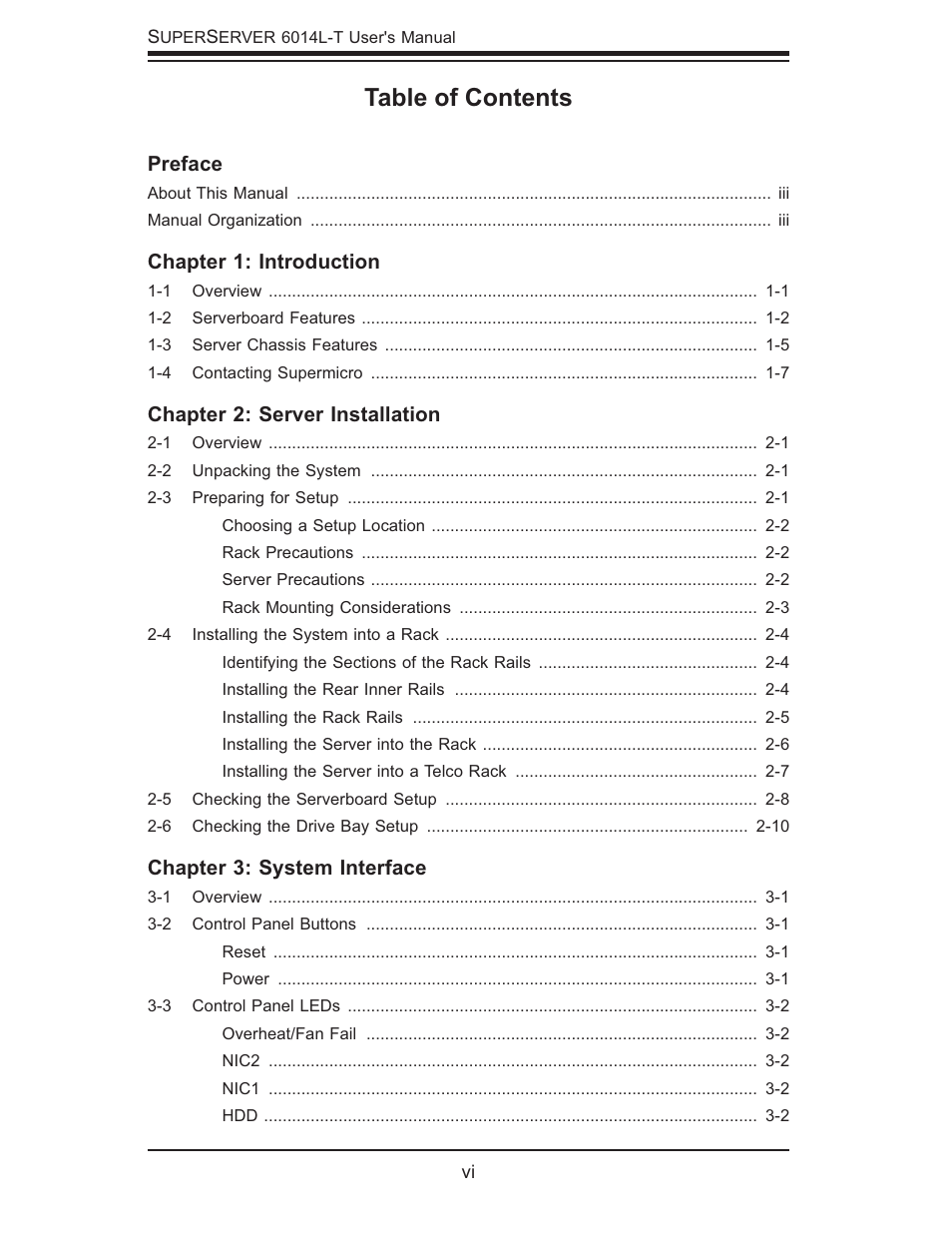 SUPER MICRO Computer SUPERSERVER 6014L-T User Manual | Page 6 / 120