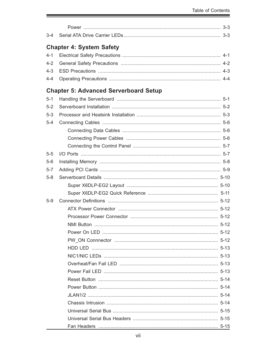 Chapter 4: system safety, Chapter 5: advanced serverboard setup | SUPER MICRO Computer SUPERSERVER 6014L-T User Manual | Page 7 / 120