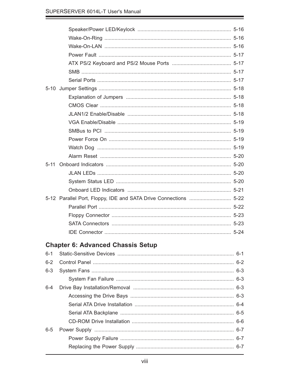Chapter 6: advanced chassis setup | SUPER MICRO Computer SUPERSERVER 6014L-T User Manual | Page 8 / 120