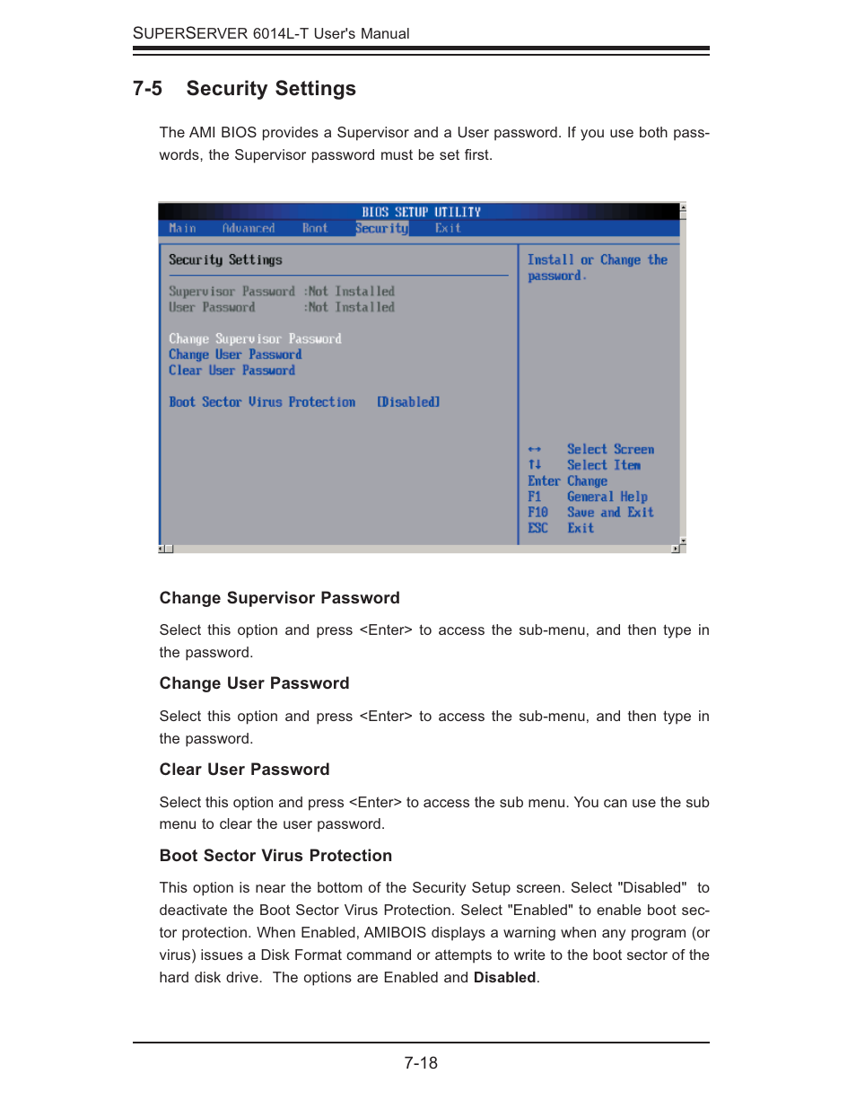5 security settings | SUPER MICRO Computer SUPERSERVER 6014L-T User Manual | Page 86 / 120
