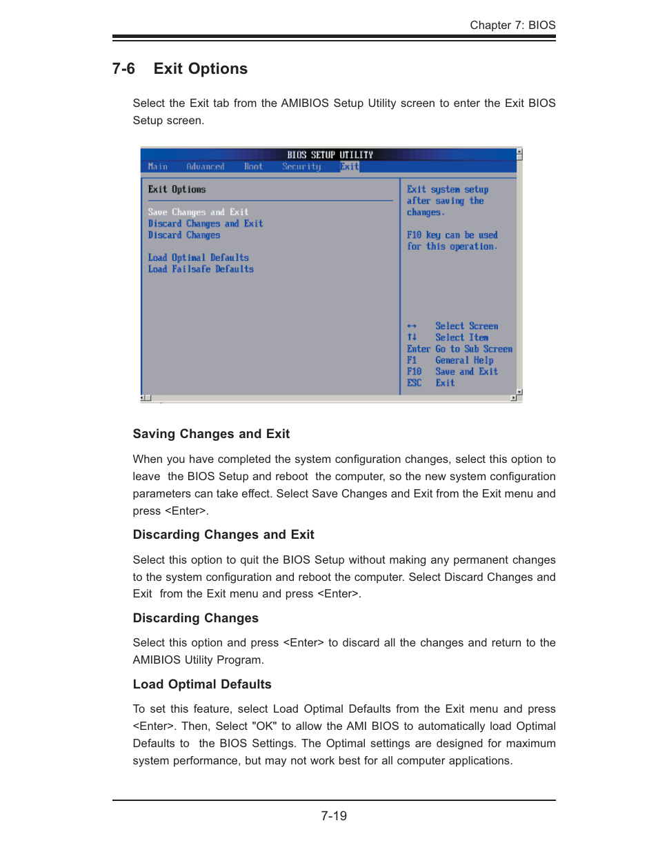 6 exit options | SUPER MICRO Computer SUPERSERVER 6014L-T User Manual | Page 87 / 120