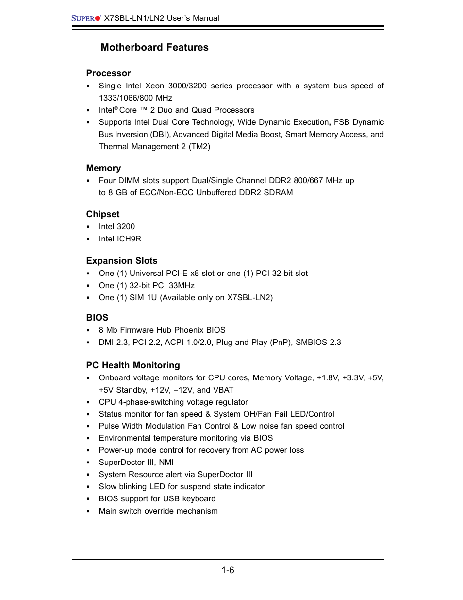 SUPER MICRO Computer X7SBL-LN1/LN2 User Manual | Page 12 / 95