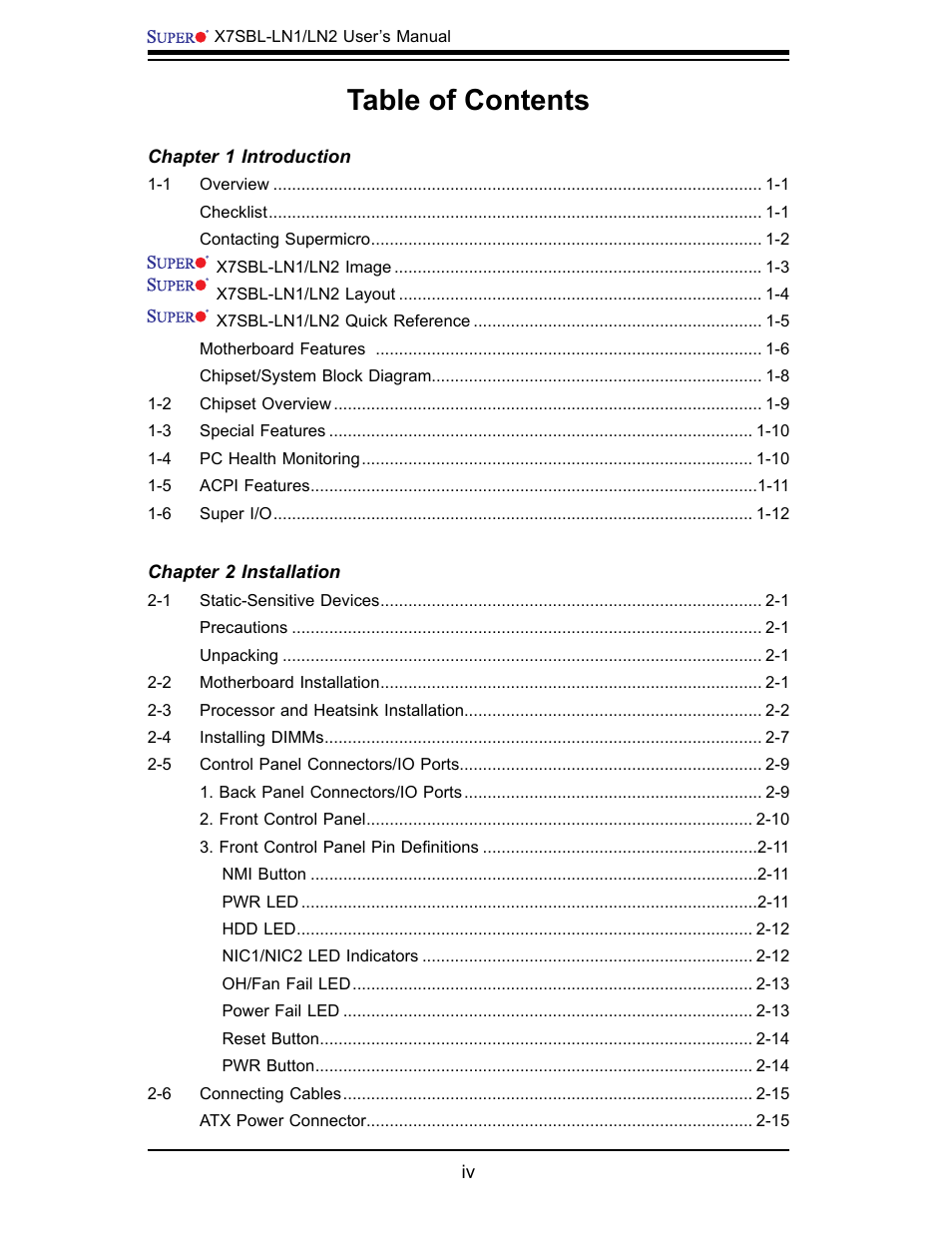 SUPER MICRO Computer X7SBL-LN1/LN2 User Manual | Page 4 / 95