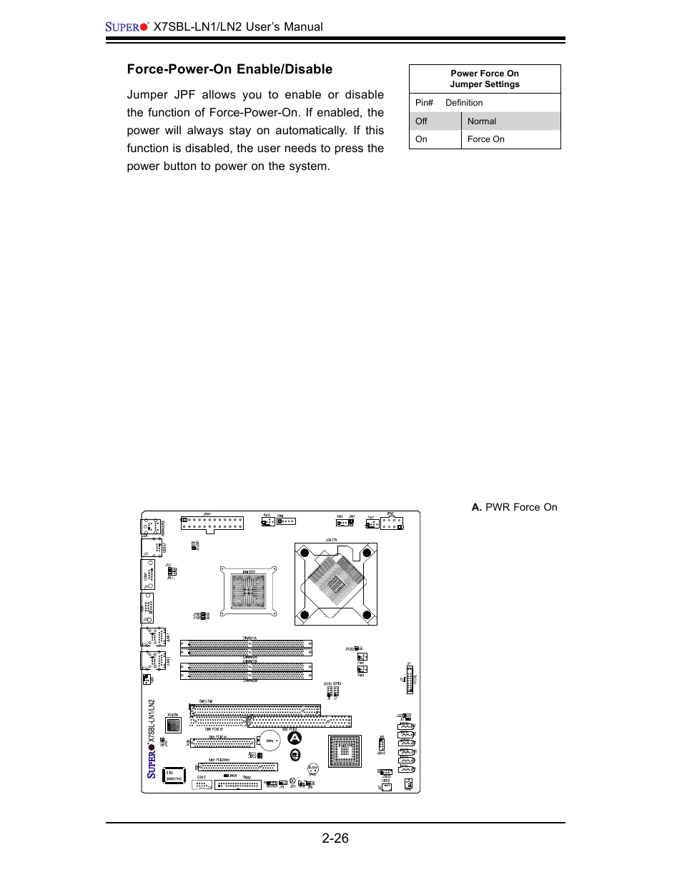 Force-power-on enable/disable | SUPER MICRO Computer X7SBL-LN1/LN2 User Manual | Page 44 / 95
