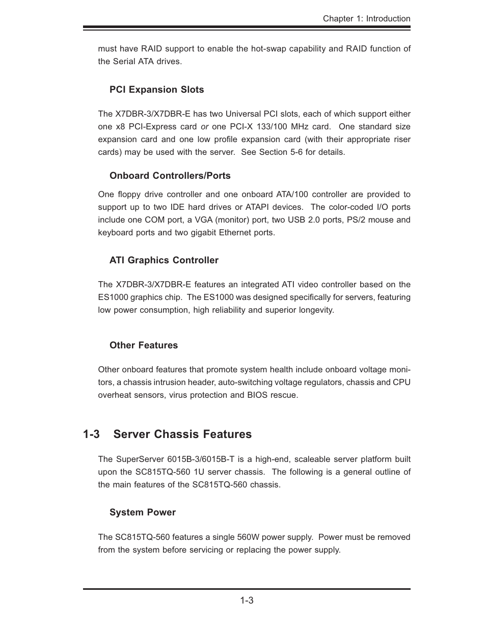 3 server chassis features | SUPER MICRO Computer SUPERSERVER 6015B-3 User Manual | Page 13 / 144