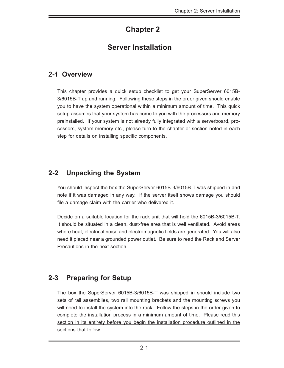 Chapter 2 server installation | SUPER MICRO Computer SUPERSERVER 6015B-3 User Manual | Page 17 / 144