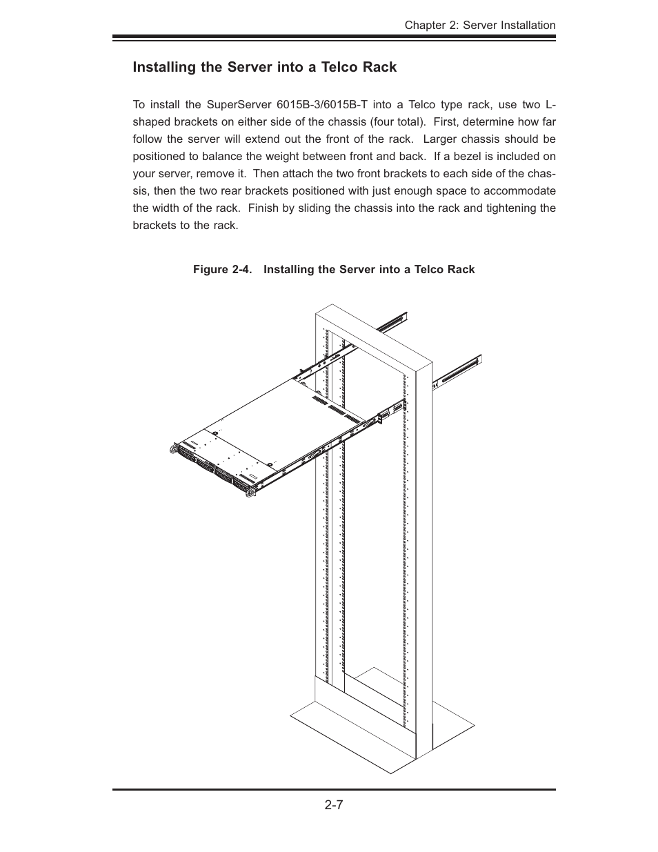 Installing the server into a telco rack | SUPER MICRO Computer SUPERSERVER 6015B-3 User Manual | Page 23 / 144