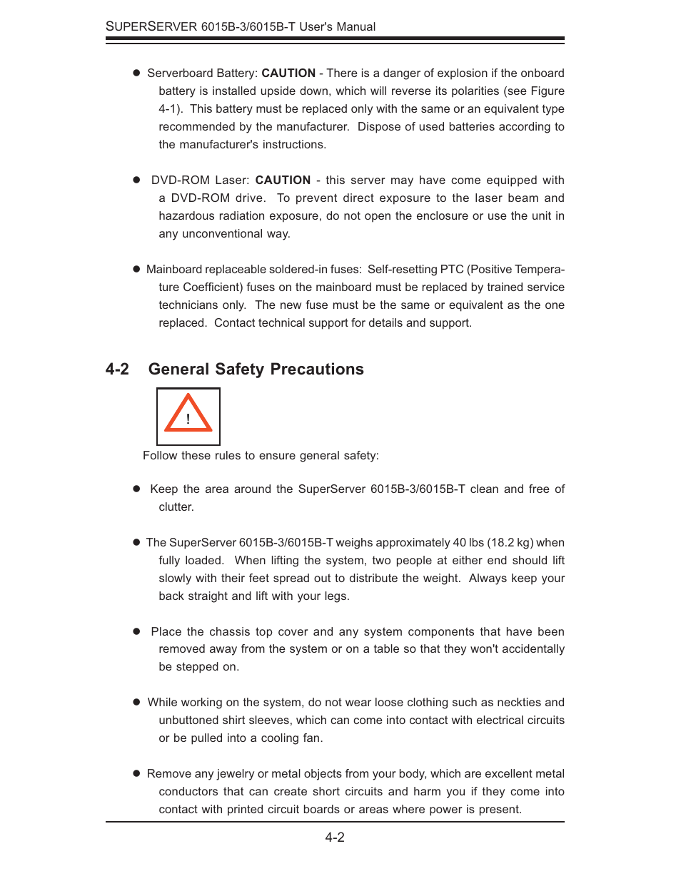 2 general safety precautions | SUPER MICRO Computer SUPERSERVER 6015B-3 User Manual | Page 32 / 144