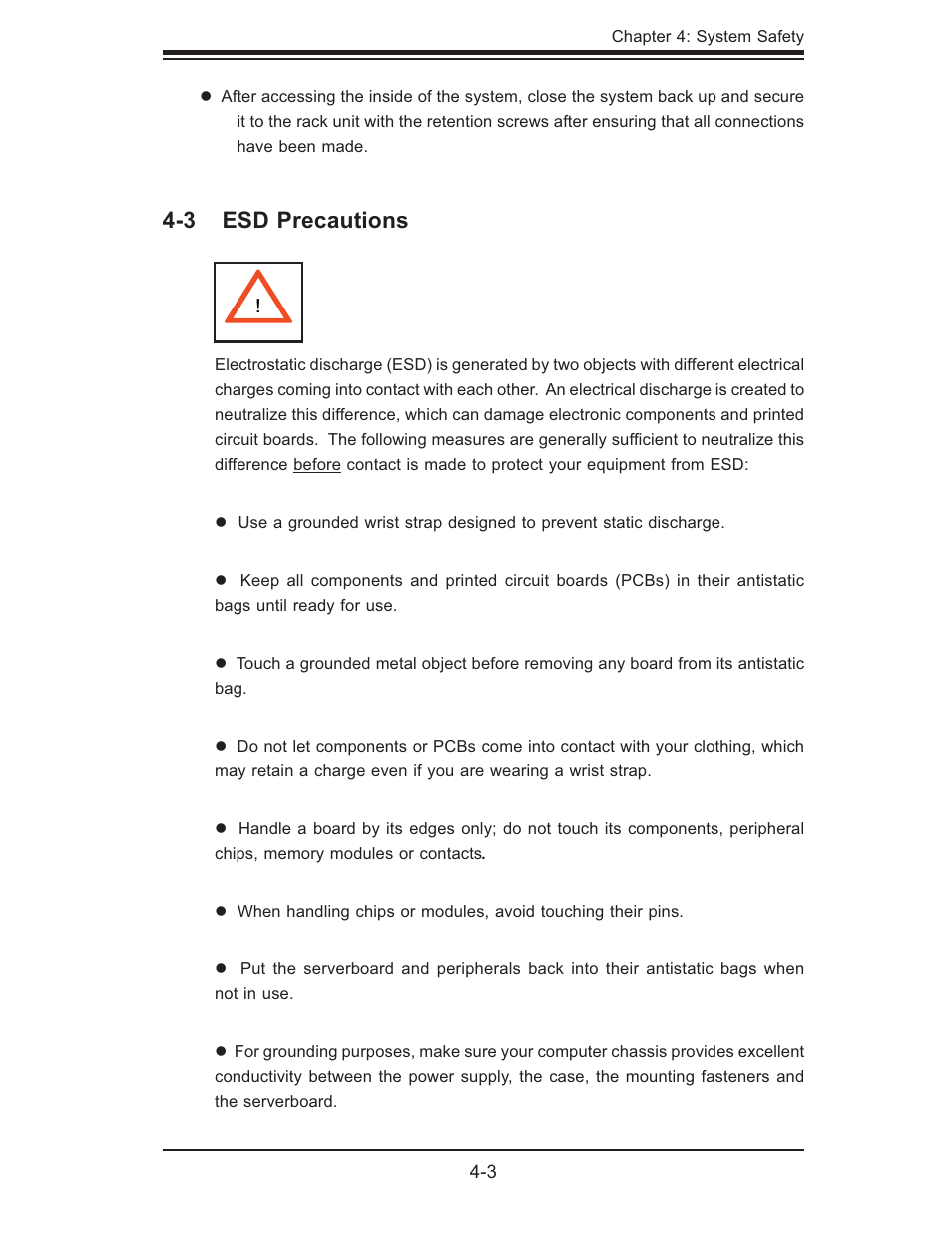 3 esd precautions | SUPER MICRO Computer SUPERSERVER 6015B-3 User Manual | Page 33 / 144