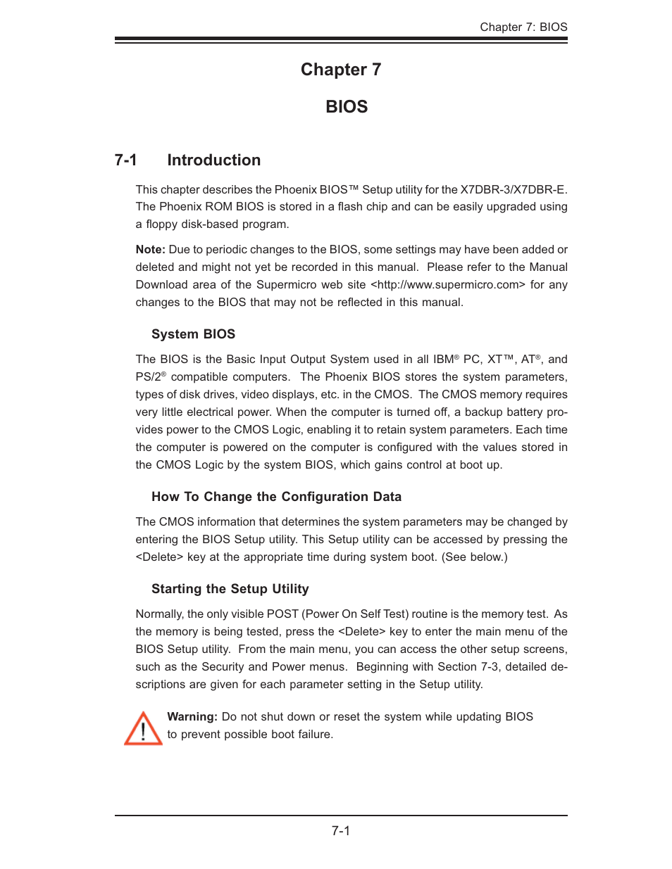 Chapter 7 bios, 1 introduction | SUPER MICRO Computer SUPERSERVER 6015B-3 User Manual | Page 69 / 144