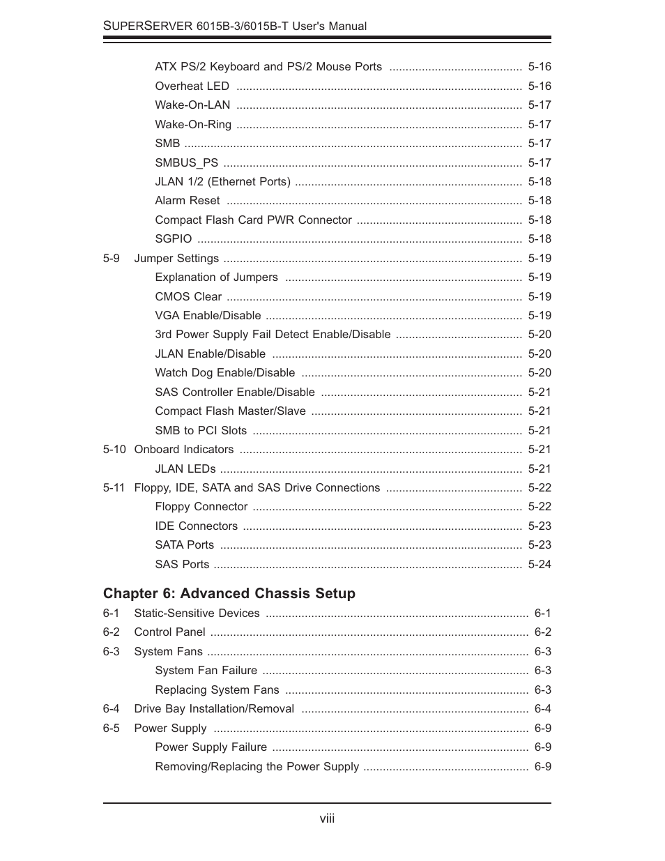 Chapter 6: advanced chassis setup | SUPER MICRO Computer SUPERSERVER 6015B-3 User Manual | Page 8 / 144