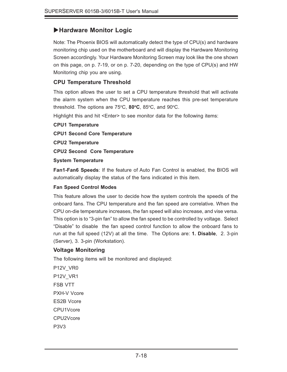 Hardware monitor logic | SUPER MICRO Computer SUPERSERVER 6015B-3 User Manual | Page 86 / 144