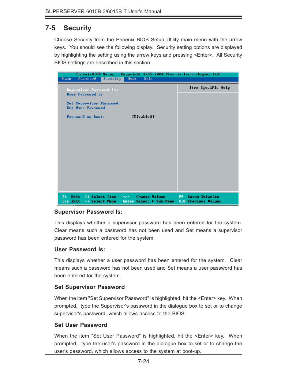 5 security | SUPER MICRO Computer SUPERSERVER 6015B-3 User Manual | Page 92 / 144