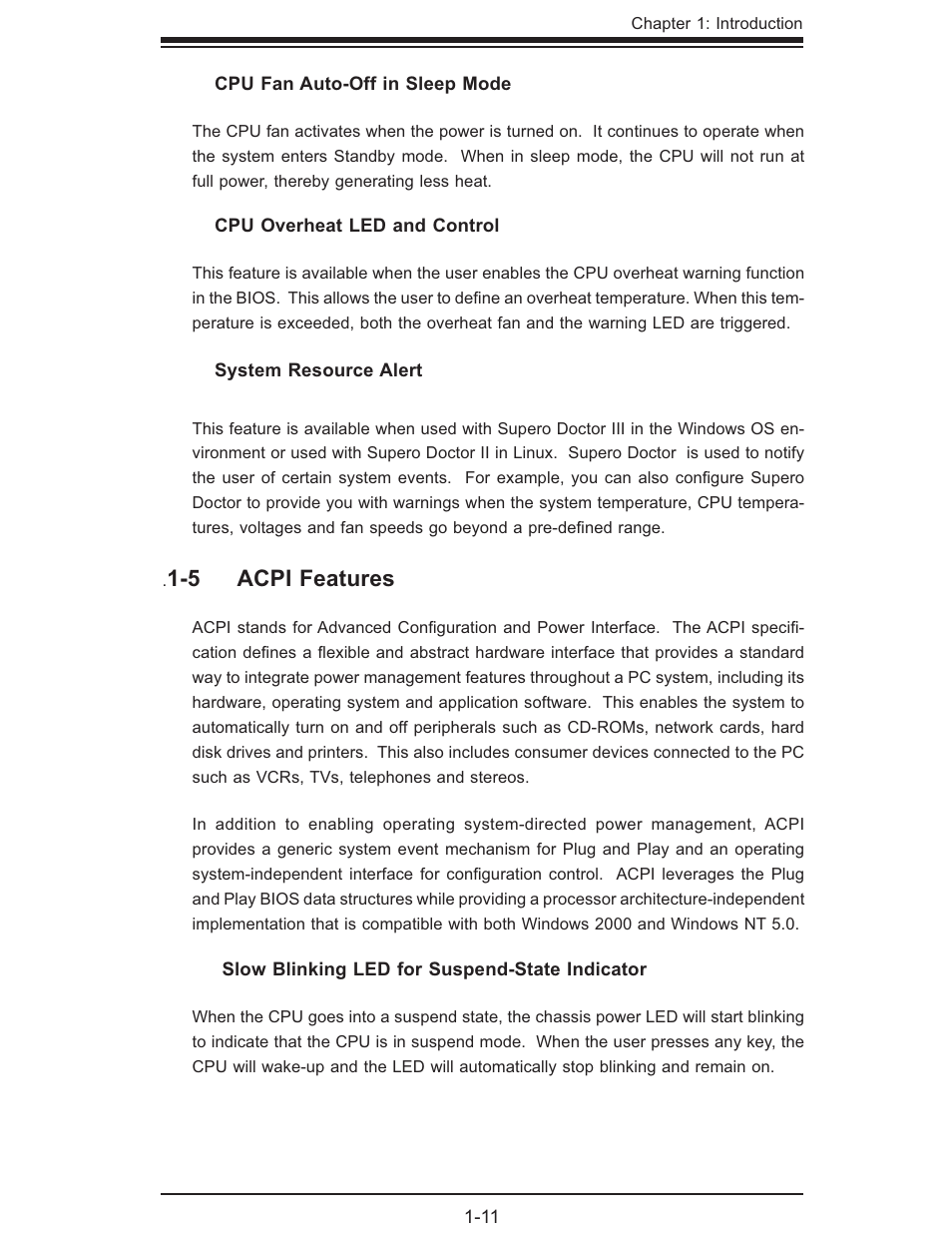 5 acpi features | SUPER MICRO Computer SUPER X7DB8 User Manual | Page 17 / 130