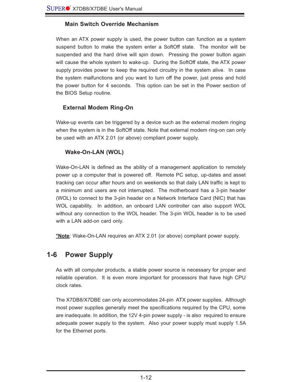 6 power supply | SUPER MICRO Computer SUPER X7DB8 User Manual | Page 18 / 130