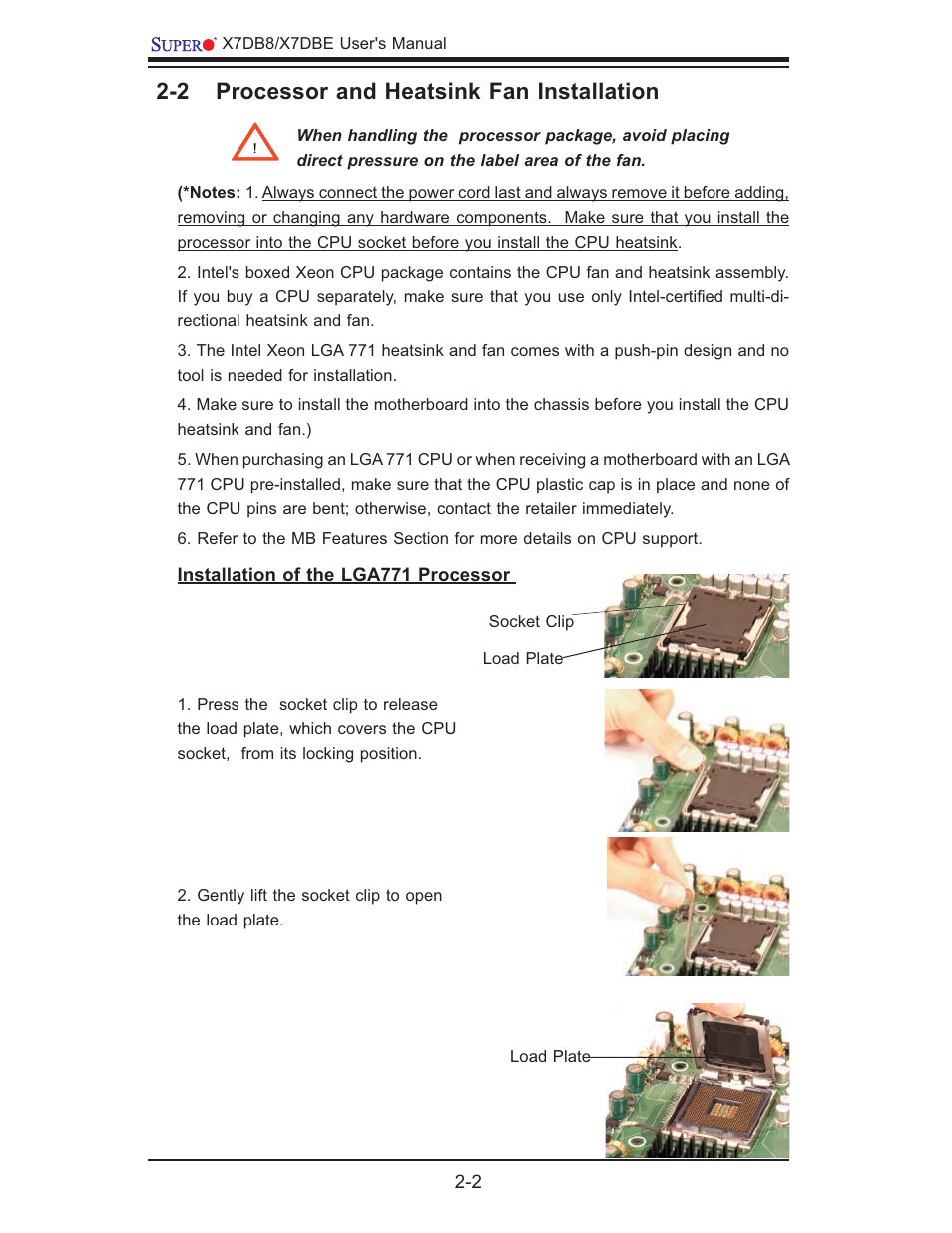 2 processor and heatsink fan installation | SUPER MICRO Computer SUPER X7DB8 User Manual | Page 22 / 130